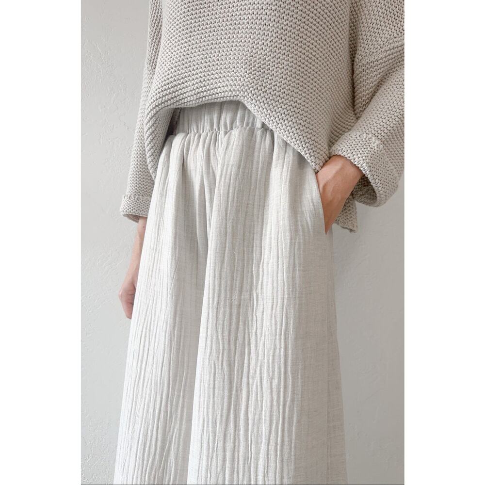 a. ren Crinkle Cotton Pull-On Wide Leg Pants Size S Elastic Waist in Light Gray - Picture 3 of 8
